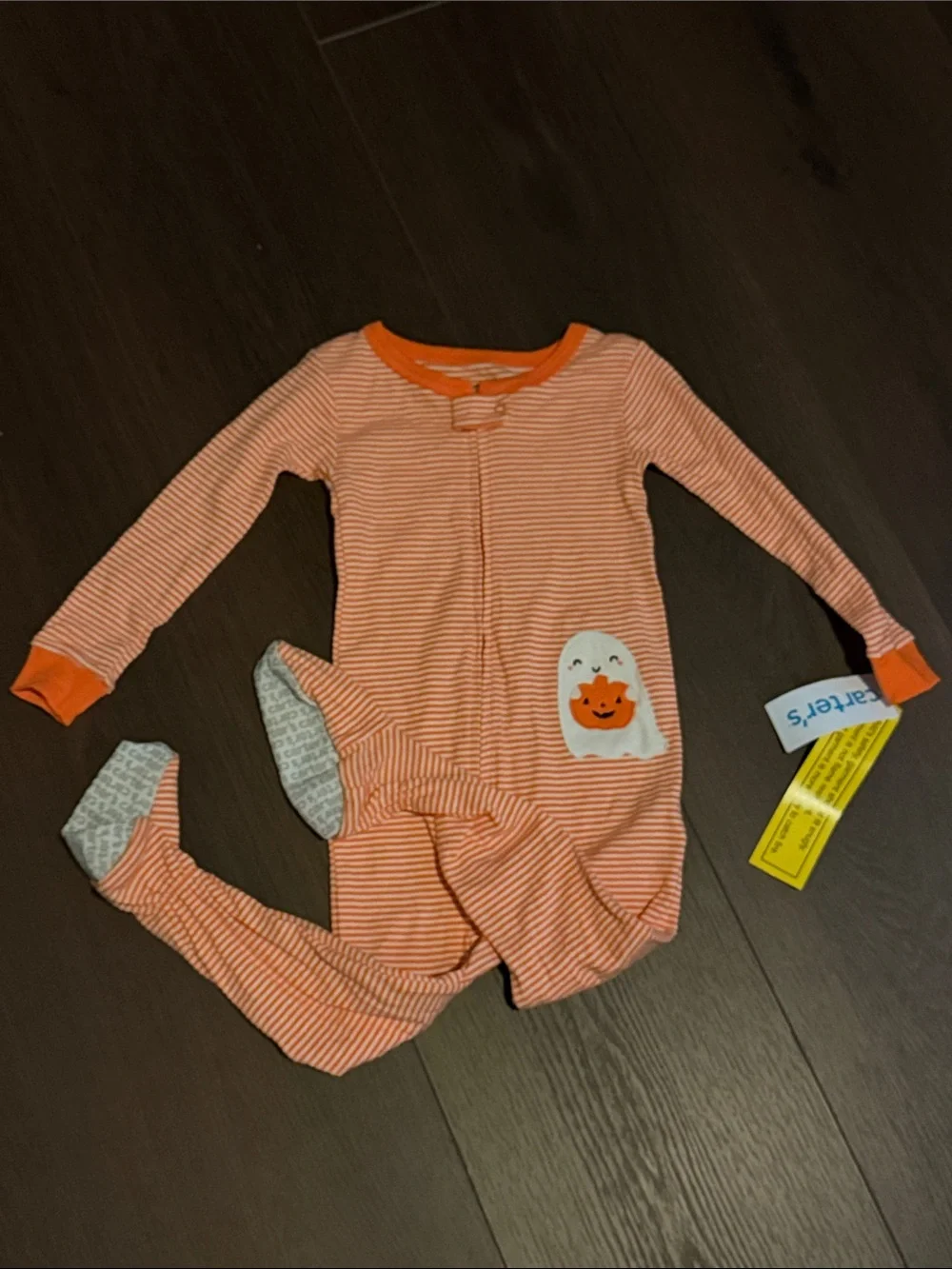 Carters Kids Orange Striped One-Piece Pajamas with Pumpkin Pocket